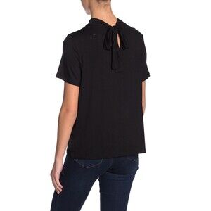 14th & Union Rayon Blend Mock Neck Tie Back T-Shirt In Black Size M